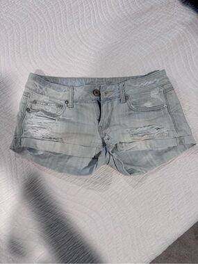 American Eagle Outfitters Light Blue Distressed Denim Shorts